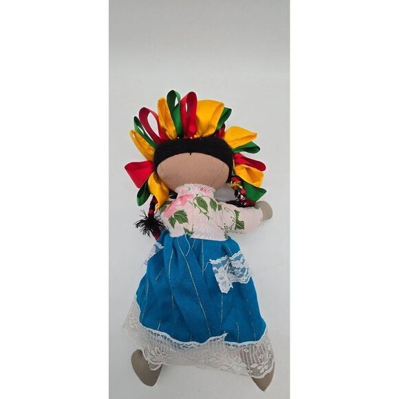 Handmade Mexican Doll With Colorful Ribbon Hair & Traditional Dress - Picture 2 of 9